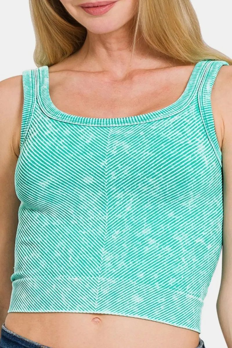 Zenana Washed Ribbed Scoop Neck Wide Strap Tank Top - Love Salve